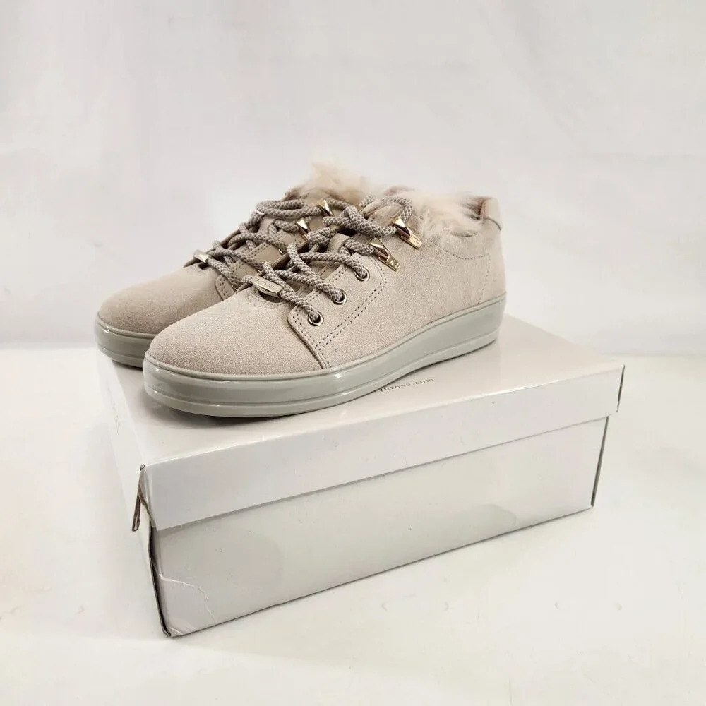 Taryn Rose Georgy Calf Suede Boots Womens Size 8.5 Chalk Faux Fur New w/ Box